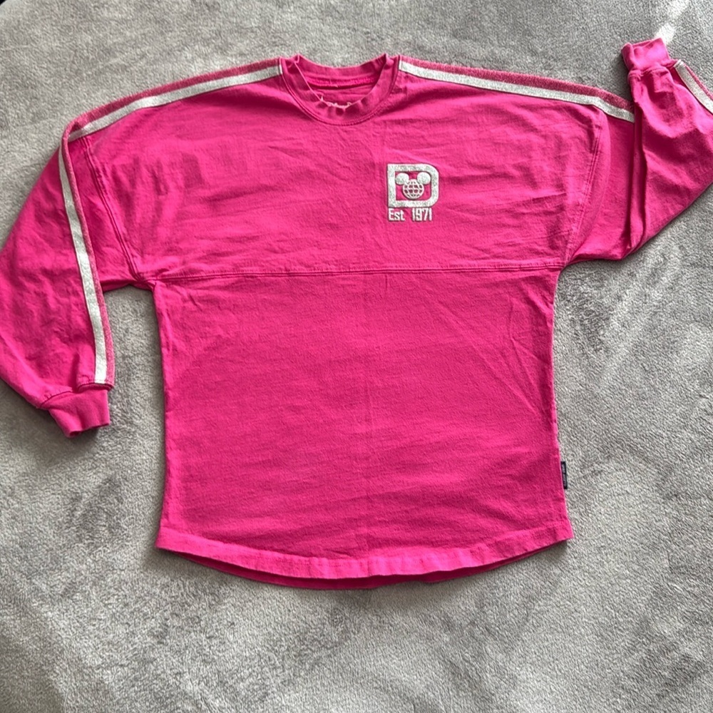 Disney Parks Walt Disney World Spirit Jersey Shirt Pink Gold Glitter Womens XS